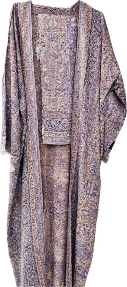 Navy Beige Ornate Pashmina Abaya