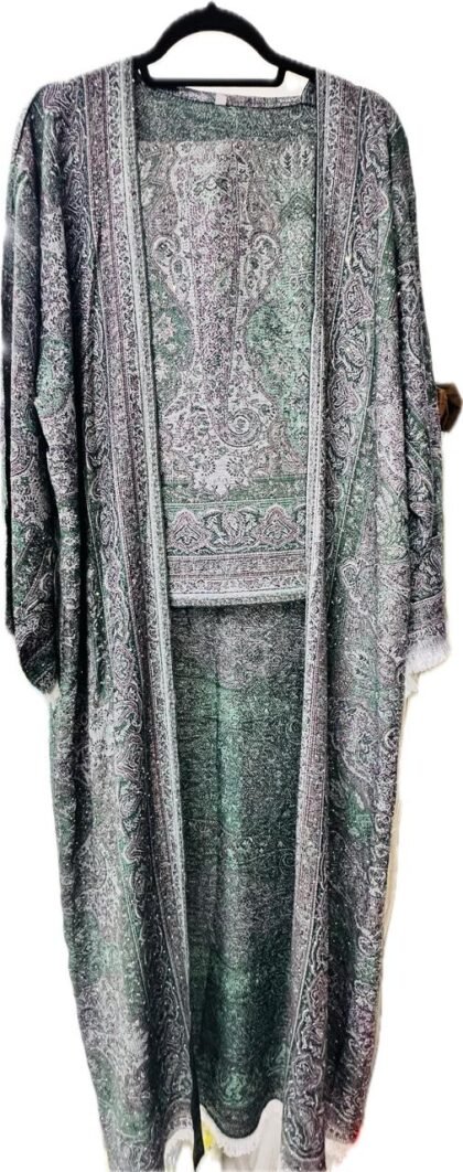 Emerald Grey Paisley Pashmina Abaya