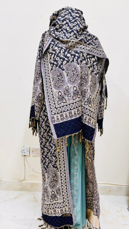 Navy Blue Paisley Pashmina Shawl Abaya with Hijab