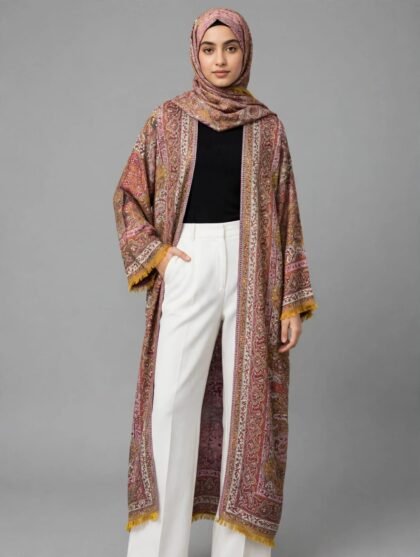 Multicolor Paisley Printed Open Abaya