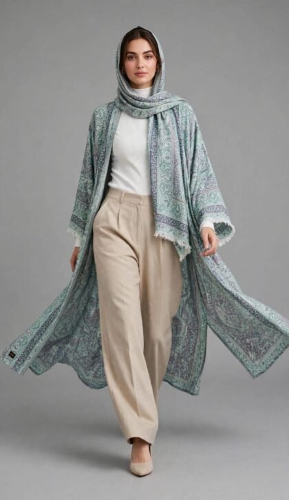 Sage Mint Green Paisley Printed Open Abaya