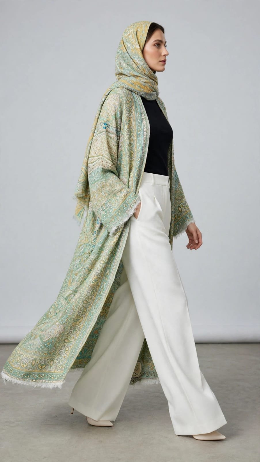 Mint Green Paisley Pasmina Abaya