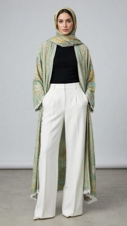 Mint Green Paisley Pasmina Abaya