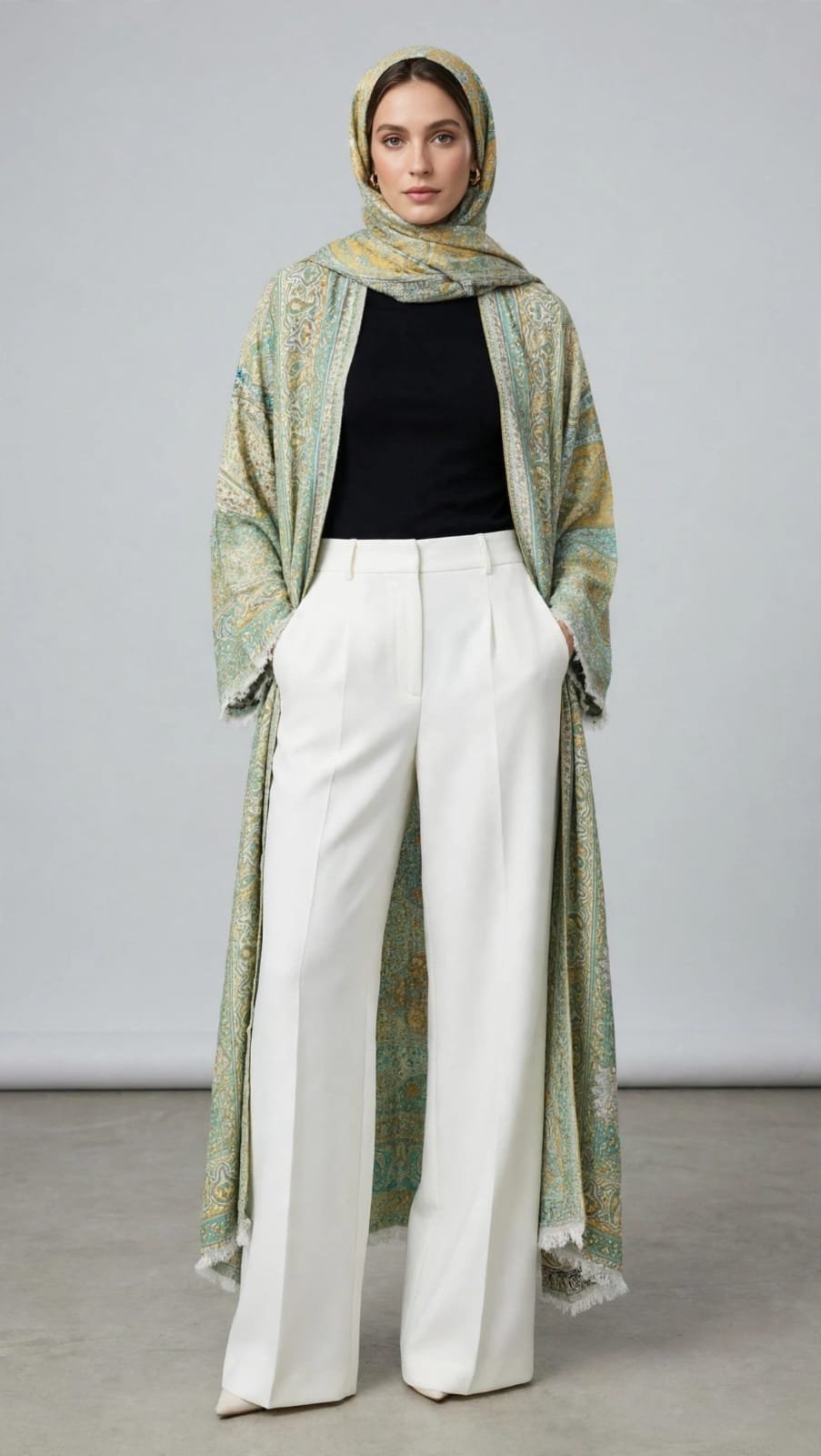 Mint Green Paisley Pasmina Abaya