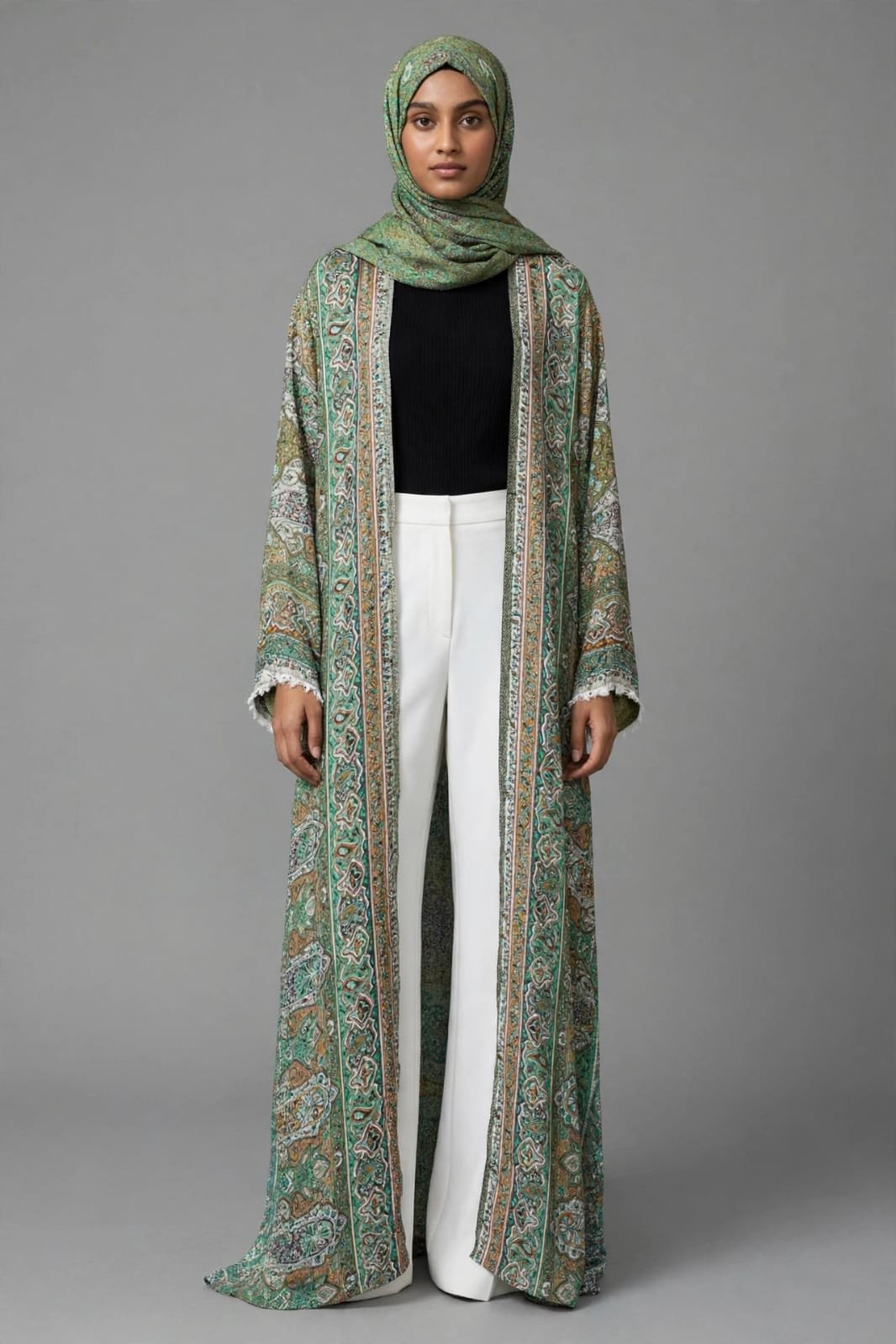 Green Paisley Pasmina Abaya