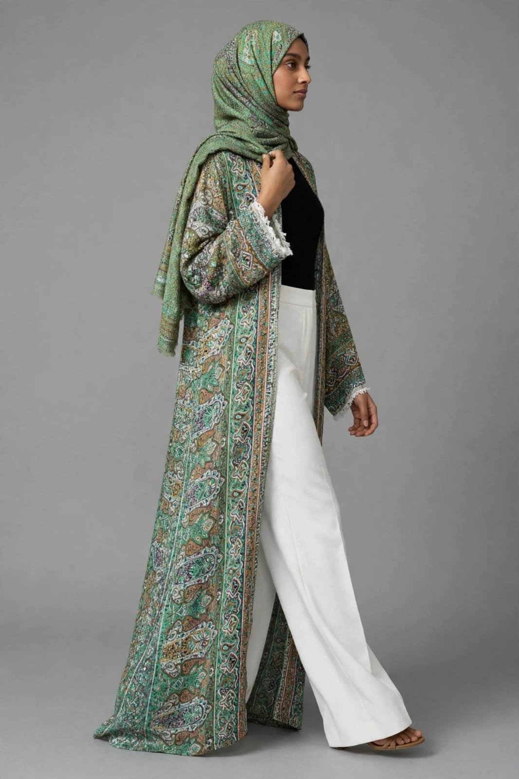 Green Paisley Pasmina Abaya