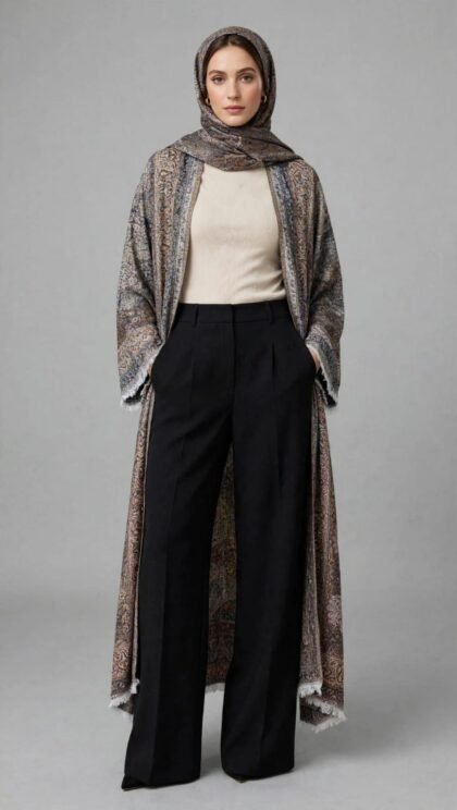 Taupe Paisley Pasmina Abaya