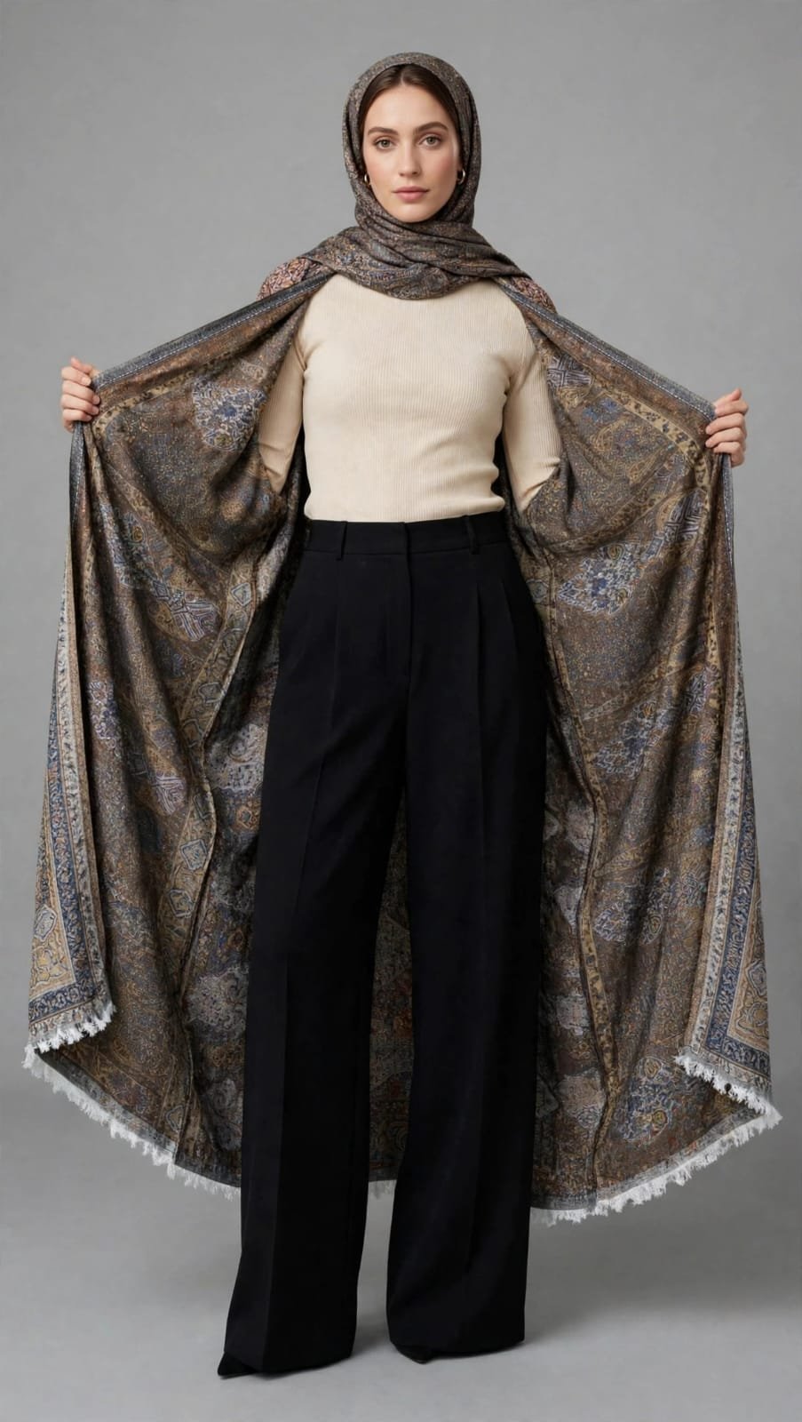 Taupe Paisley Pasmina Abaya