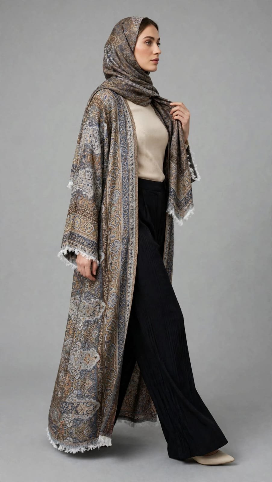 Taupe Paisley Pasmina Abaya